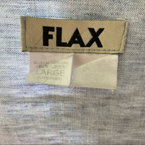 FLAX 100% Linen Laghenlook Blue Chambray Buttondown Shirt L - Picture 5 of 6